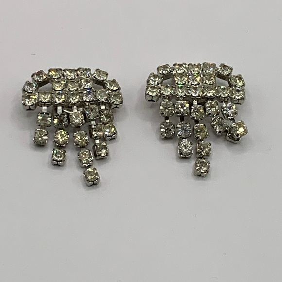 Dress or Shoe Clips Vintage Silver Crystal Drop with Rhinestones - Picture 1 of 9